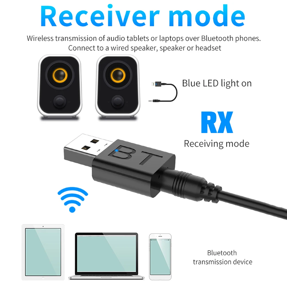 Bluetooth 5,0-тон bluetooth-приемник 2-в-1 Бесплатный полный привод Plug And Play Bluetooth адаптер для ПК ноутбук клавиатура Мышь