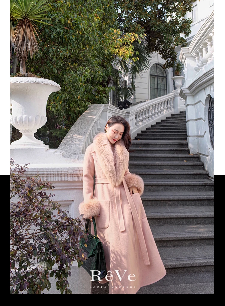 Высококачественная утолщенная двухсторонняя Женская длинная куртка с воротником из натурального меха лисы, теплая ветрозащитная верхняя одежда, роскошное Женское пальто с поясом