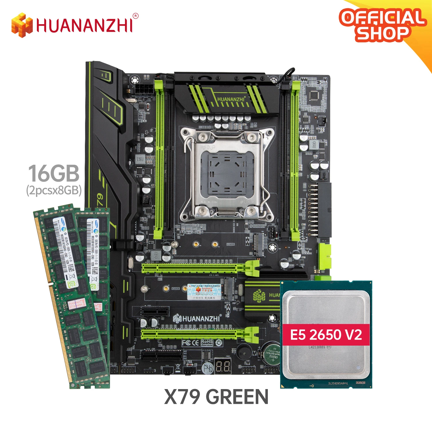 HUANANZHI X79 GREEN 2.49 X79 motherboard with Intel XEON E5 2650 V2 ...