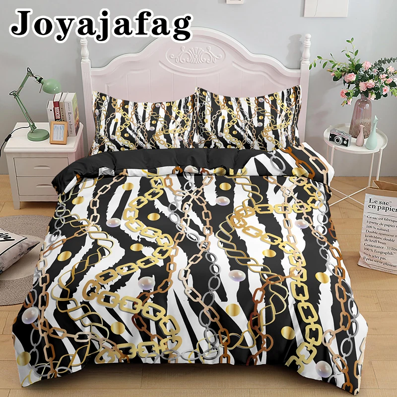 

Fashion Gold Chain Geometric Bedding Set Queen King Duvet Cover With Pillowcase Quilt Cover 2/3pcs Bedclothes Home Decor Textile