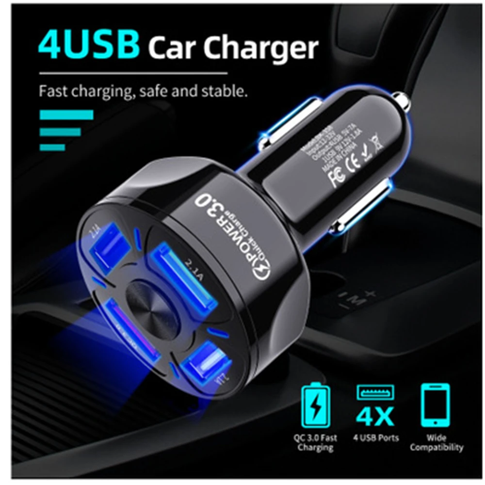 High-Speed 4-Port Car USB Charger with Quick Charge Technology - 48W Fast Charging Adapter