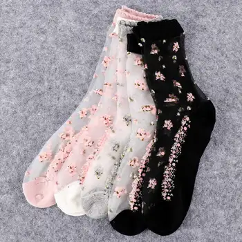 

1Pair Spring Summer Women's Socks Cool Crystal Silk Socks Short Tube Jacquard Leisure Cute Harajuku Korean Ankle Sock