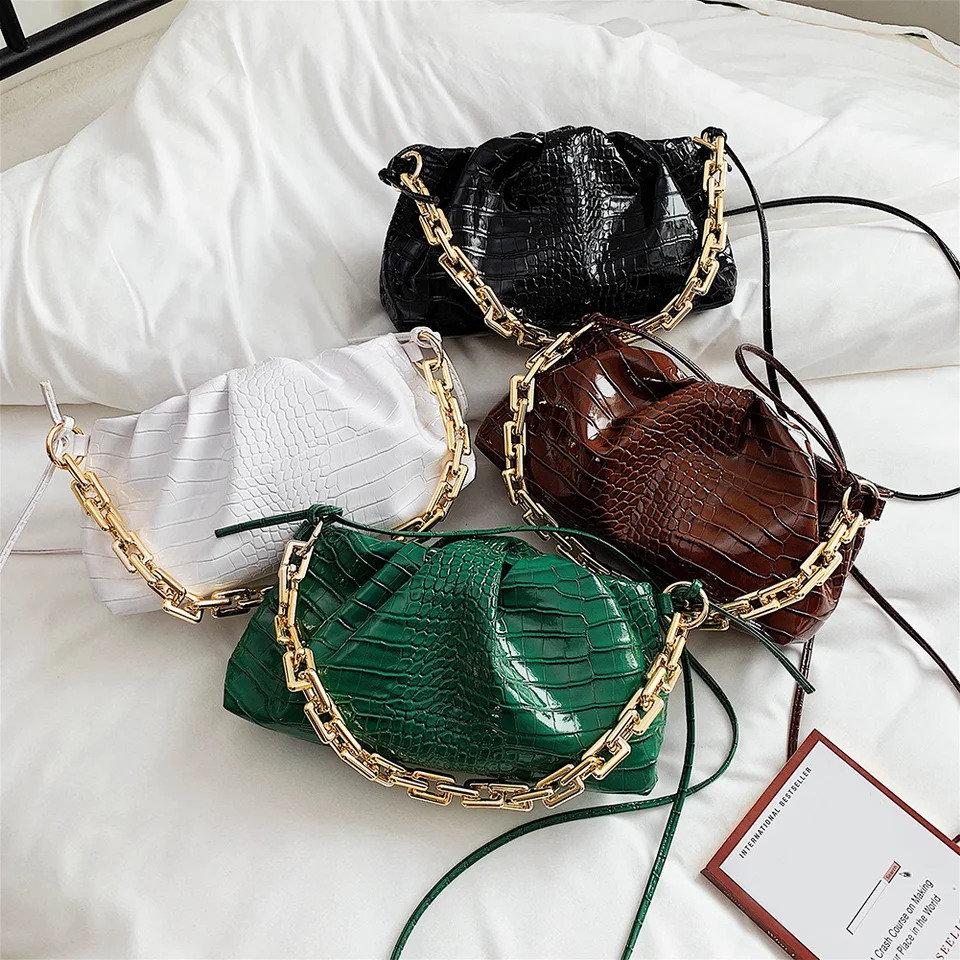 Retro Alligator PU Pleated Handbag Women Cloud Shoulder Chain Underarm Bag