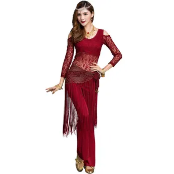 

Dance Belly Dance Costume Top+pants Yoga Lace Tassel Dance Exercise Performance Clothing Trousers Suit