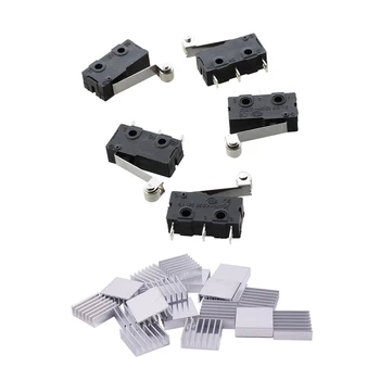 

5 Pcs Micro-Limit Switch Roller Arm Subminiature SPDT Snap Action Switch & 20Pcs 20mm x 20mm x 6mm Aluminum Heatsink