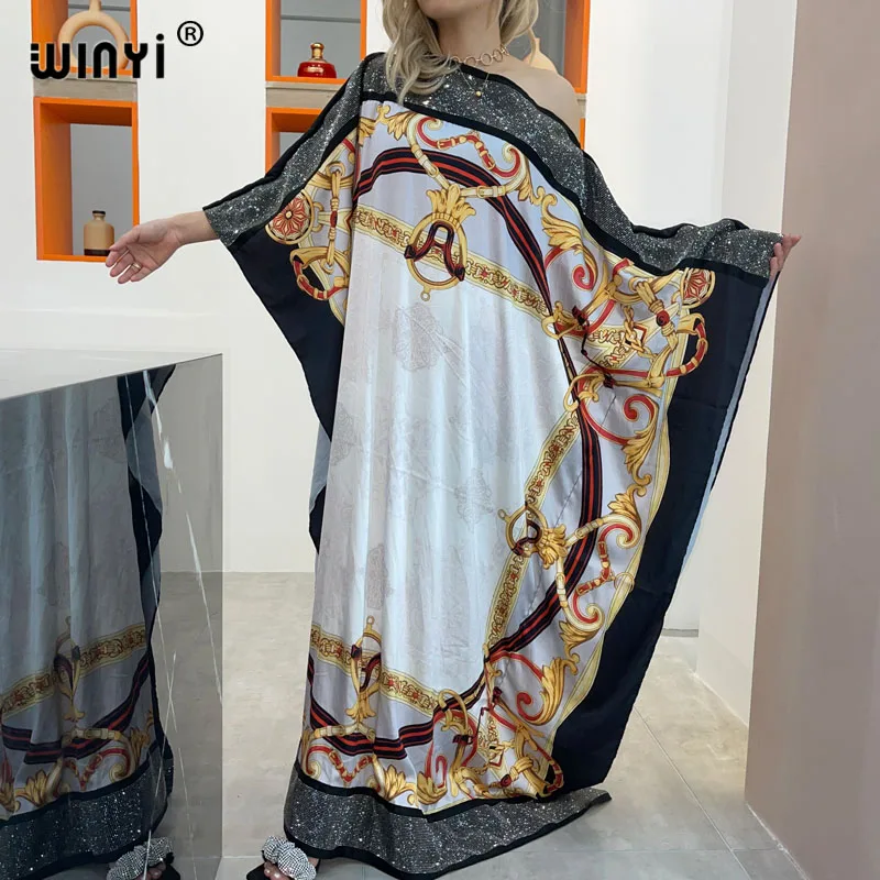 

2021 WINYI Платья Для Женщин Дашики змеиная Одежда сексуальное длинное платье с рукавами и блестками