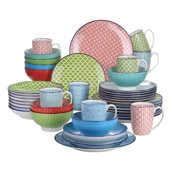 

Vancasso Macaron 40-Pieces Porcelain Multi-Colour Dinnerware Set with 8*Dinner Plate,Dessert Plate,Soup Plate,Bowl,Mug Set