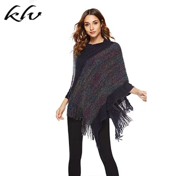 

Womens Batwing Sweater Rainbow Colorful Stripes Knitted Pullover Poncho Cape