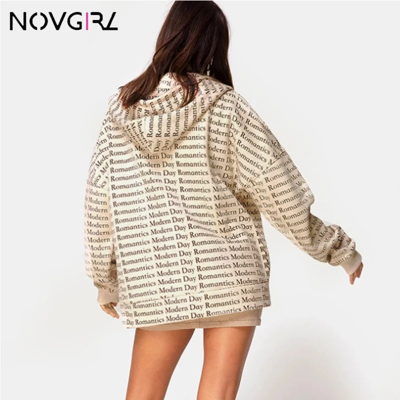 Novgirl, модная, современная, Dady, с буквенным принтом, на молнии, плотная, негабаритная, теплая, с капюшоном, свитшоты, для женщин,, корейский стиль, открытая строчка, топы