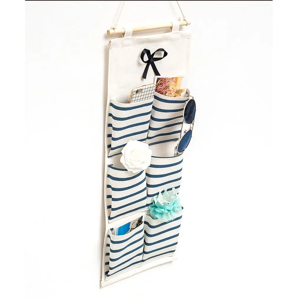 

Cotton Linen Hanging Storage Bag 3/5/6/8 Pockets Wall Mounted Wardrobe Hanging Bag Wall Pouch Cosmetic Toys Organizer