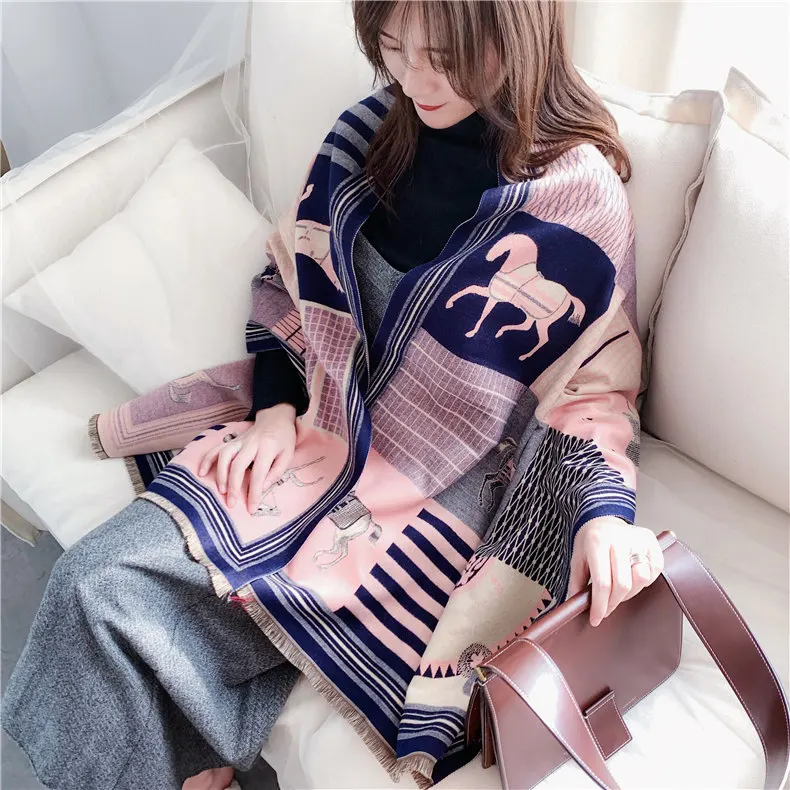 Luxury Winter Cashmere Scarf Women 2020 Design Warm Pashmina Blanket Horse Scarves Female Shawl Wraps Thick Foulard Bufanda