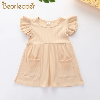 

Bear Leader Girls Dresses Cotton Linen Dress Fly Sleeve Ruffle Outfit Summer Kids Clothes Toddler Baby Girls Dresses 1-5 Years