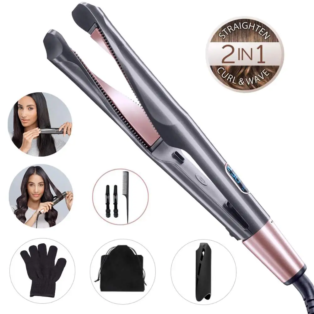

Hair Straightener Curling Iron 2 in 1 Curling Flat Iron with LCD Digital Display Auto Hair Styling Tools for All Types Hair