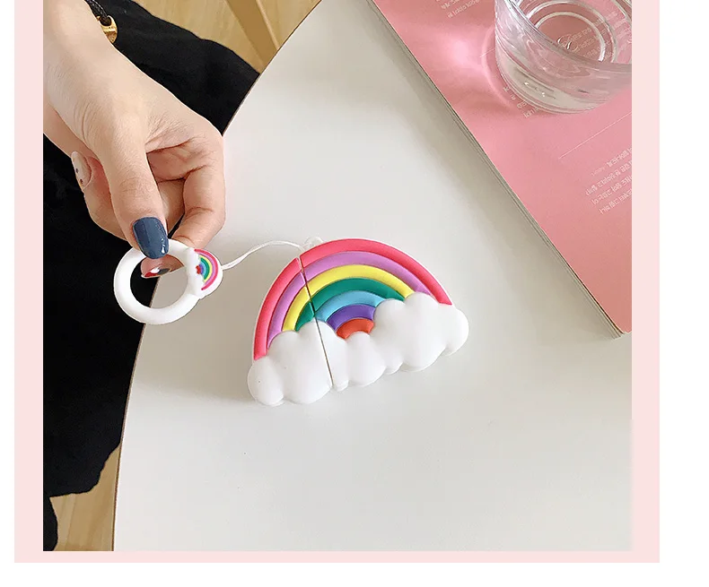 3D милый чехол для Apple airpods 1 2 Unicorn Rainbow, Беспроводная зарядка, чехол для наушников, чехол для Air Pods Airpod с подвесной пряжкой