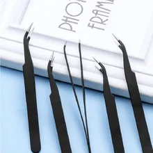 

1Pc 14.2cm Silver Roundhead 12.2cm Black Pointed High Quality Tweezers For Manicure Tools Metal Decoration Nail Material Parts