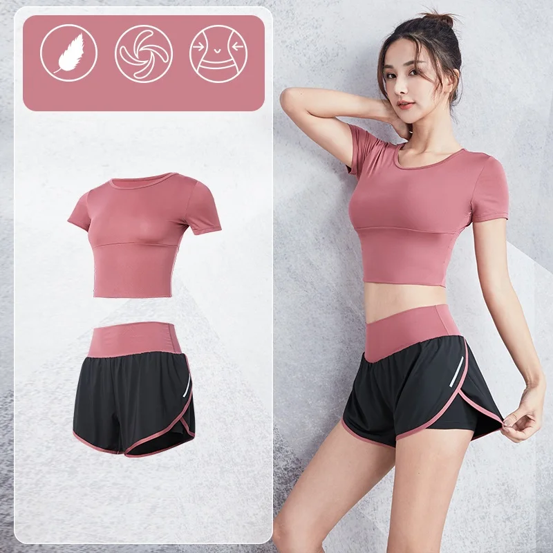 

Женский костюм для бега, летний спортивный комплект из 2-3 предметов, женский сексуальный короткий топ, Леггинсы для йоги с высокой талией ко...