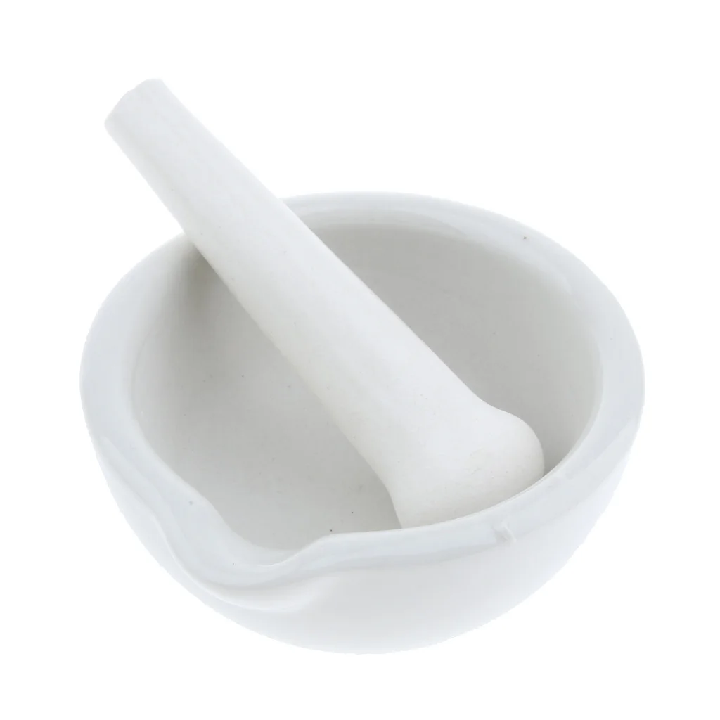 Chinese White Herb Mortar Pestle Pill Crusher Spice Seasoning Grinder Bowl Set Stone Stick + Ceramic Bowl