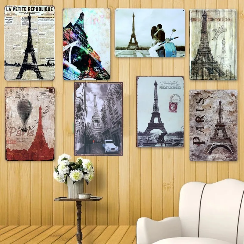 

LA PETITE REPUBLIQU EIFFEL TOWER Vintage Tin Sign Bar pub home Wall Decor Retro Metal Art Poster