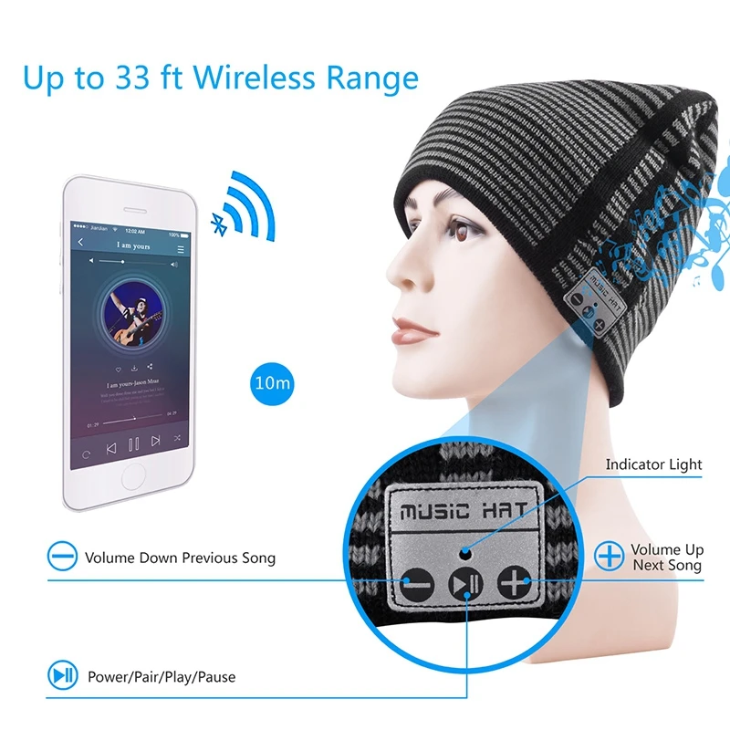 Bluetooth4 2 Misic Hat Wireless Bluetooth Headset Hat Knitted Cap Headphone Warm Winter Hats Music Earphone Best Gift