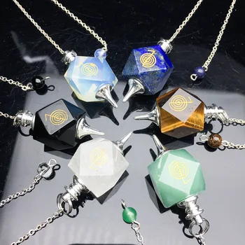 

Multifaceted Natural Stone Pendulum for Dowsing Divination Charms Healing Amulet Pink Quartz Tiger Eye Pendant Women Men Jewelry