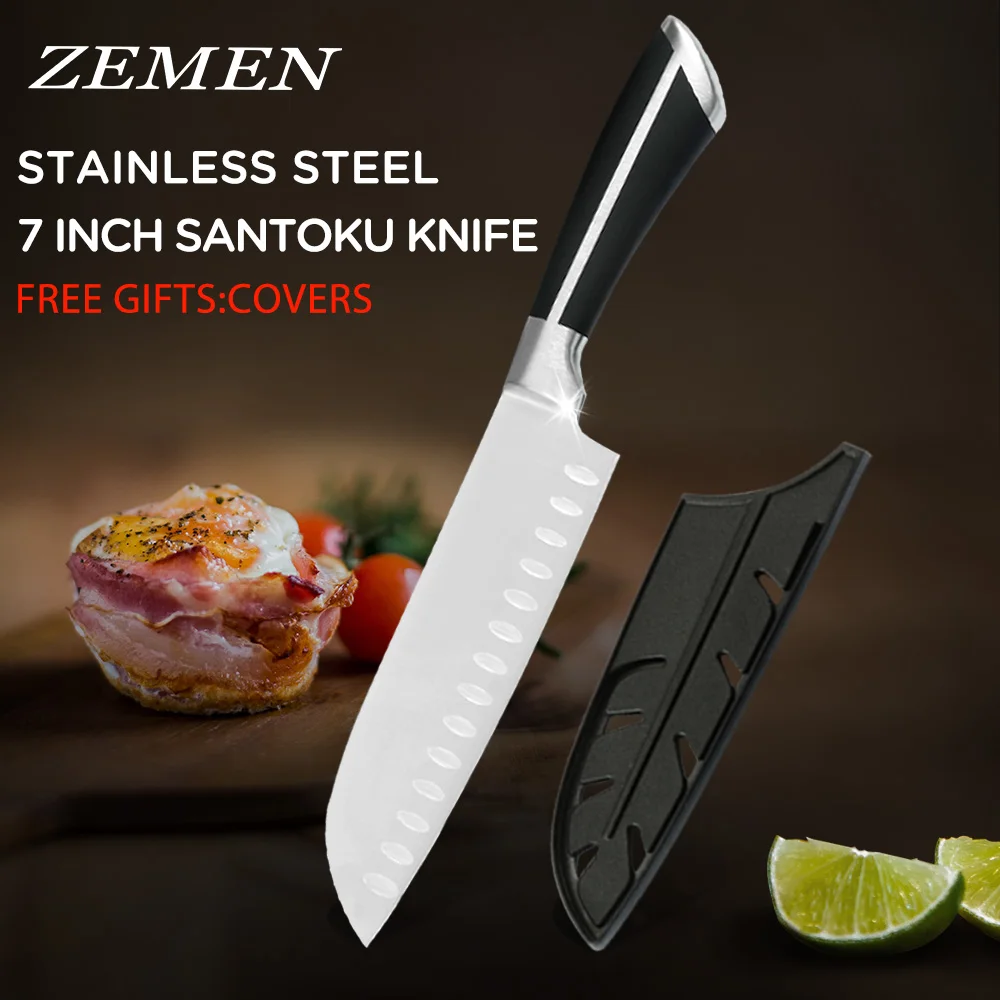 ZEMEN кухонные ножи Santoku японский нож повара профессиональный из нержавеющей стали