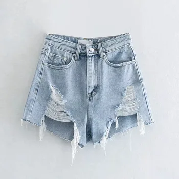 

Fashionable women's new high waist short jeans with holes