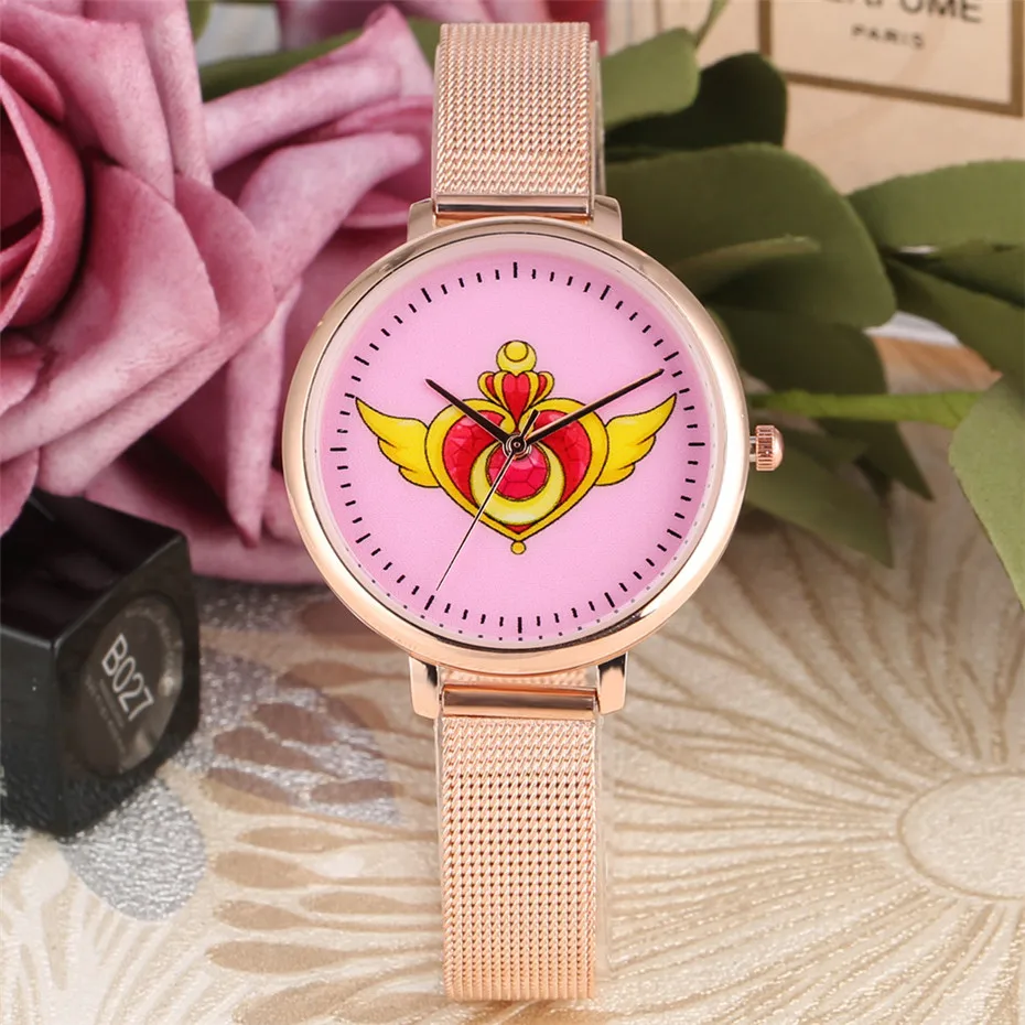 Сейлор Мун женские часы кварцевый механизм браслет из нержавеющей стали/кожаный ремешок милые розовые студенческие женские наручные часы Новинка