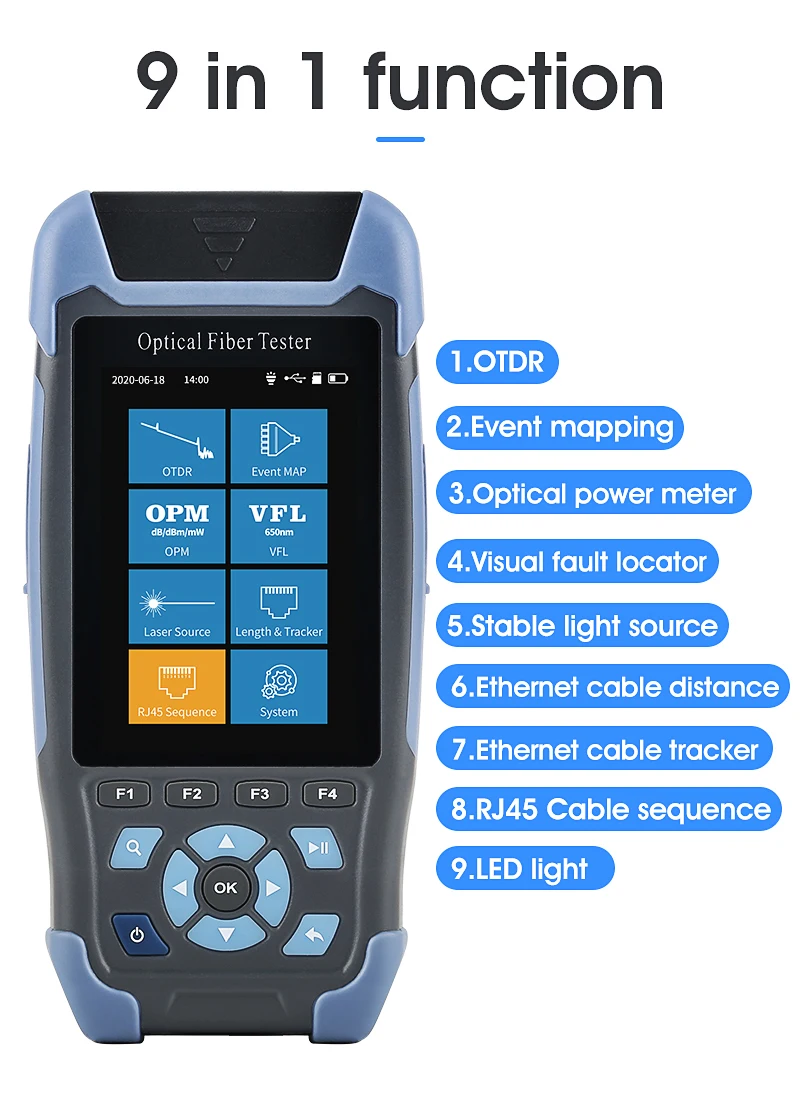 

Mini-Pro OTDR Optical Reflectometer 9 functions in 1 device OPM OLS VFL Event Map RJ45 Ethernet Cable Tracker