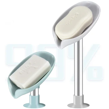 

Bathroom Organizer Soap Holder Drain Soap Box Storage Box Creativity Leaf Shape Plastic Perforation-Free Standing Suction Cup