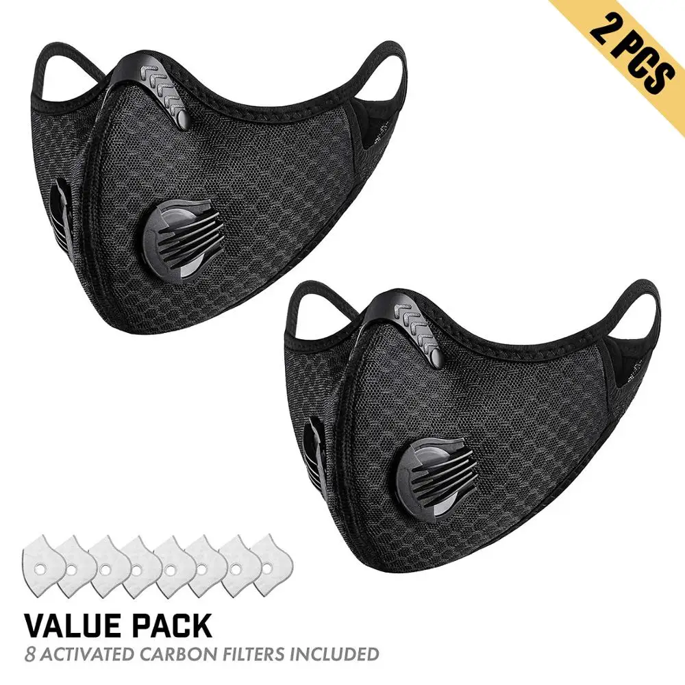 

2PCS Sports Filter Pollution prevention exhalation valves Stretchy Adjustable Activated Carbon Dust motorcycle face mask