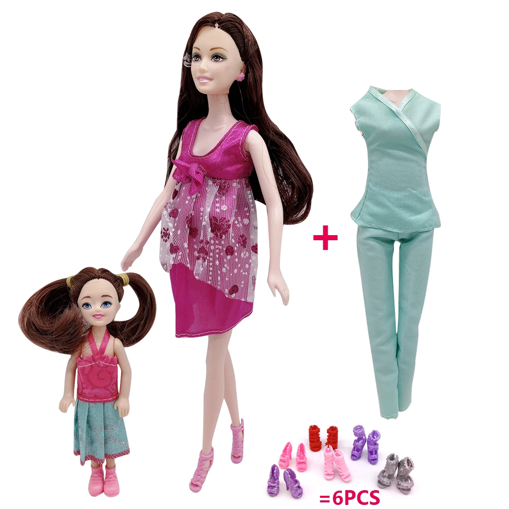 

11.5 "inch solid body Barbies pregnant Barbies doll + 5" small doll + suitcase children toys package doll accessories