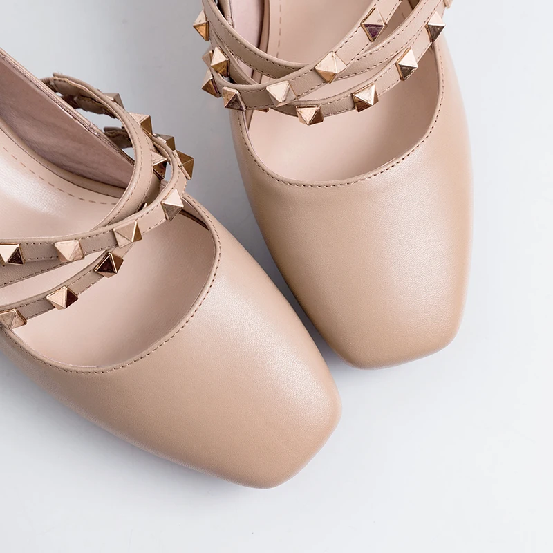 British style new spring high heels shoes women's pumps genuine leather rivet Gladiator Mary Jane ladies dating shoes femme