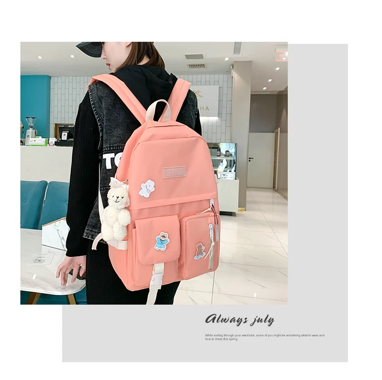 NEW 5 Piece Set backpacks fashion canvas kawaii female Korean Shoulder bag Casual College Students backpack School bag for girl