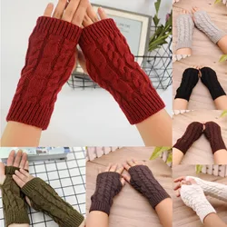 Winter Wrist Gloves Fingerless Thick Knitted Gloves Solid Color Wool Striped Mittens Ladies Перчатки Без Пальцев Женские