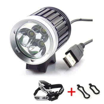 

New 3 Mode Waterproof XML T6 x 3 LED USB Port Riding Bike HeadLight & Bicycle Light 2 in 1 Usb Frontal Head Lamp Headlight
