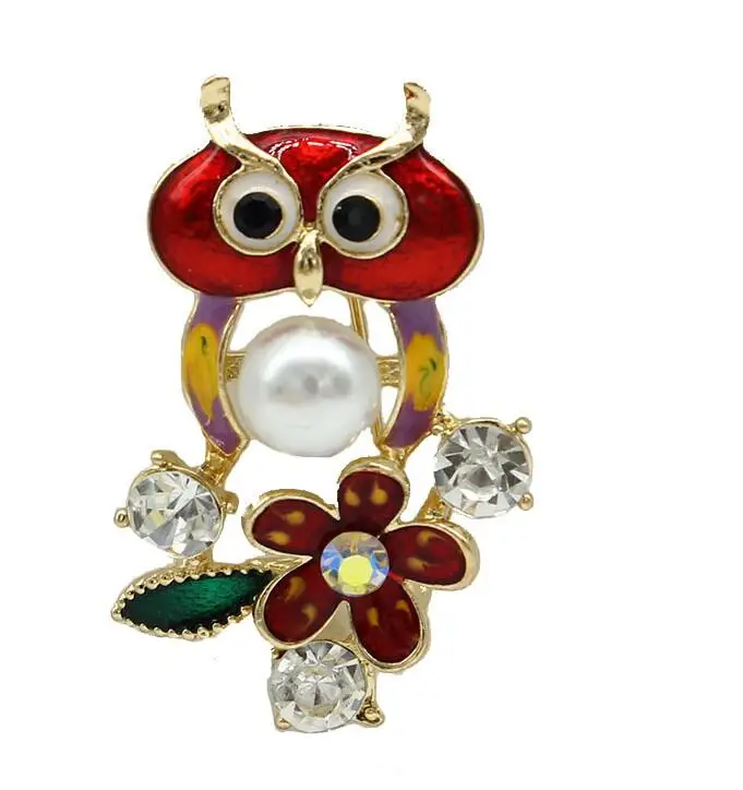 

20pcs/lot New Style Enamel Bird Owl with Pearl Brooch For Women Gifts Crystal Rhinestone Flower Brooches Pins