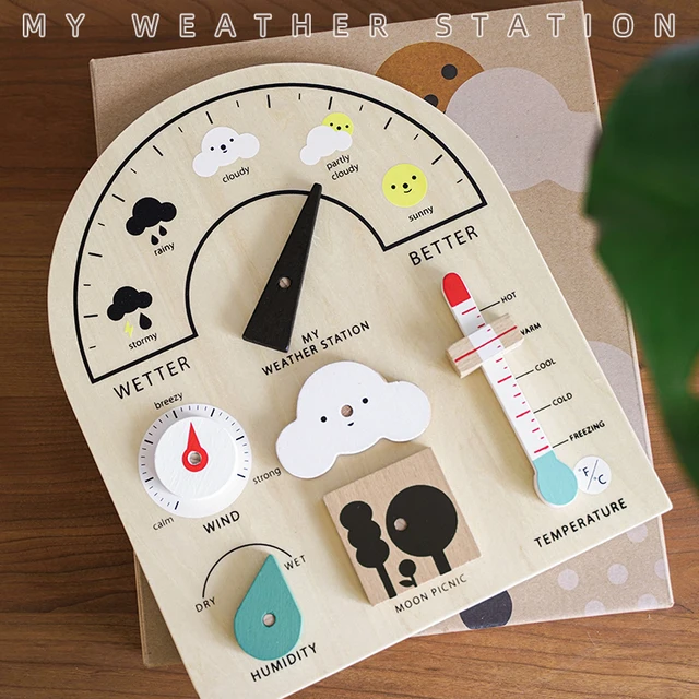 WEMMICKS Kids Wooden Educational Toy Weather Station Weather Temperature Record Activity Board Growth Learning Teaching Toys 3