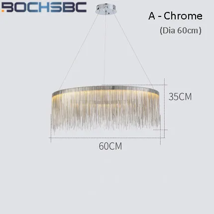 BOCHSBC пост-современная Подвесная лампа с кисточками, светодиодный светильник из алюминия для ресторана, осветительный прибор для гостиничного зала, кофейного магазина, Подвесная лампа - Цвет корпуса: Round Chrome D60cm