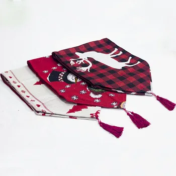 

Christmas Table Cloth Elk Snowman Linen Table Runner 2021 Xmas Ornaments New Year's Decor 2020 Navidad Gift