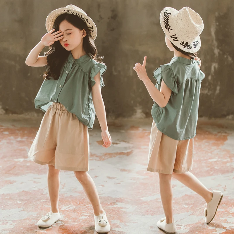 Menoea для девушек одежда для детей костюмы летняя одежда для маленьких девочек рубашка без рукавов Топ+ девять Штаны комплекты для маленьких девочек s однотонный Цвет комплекты одежды - Цвет: AY351