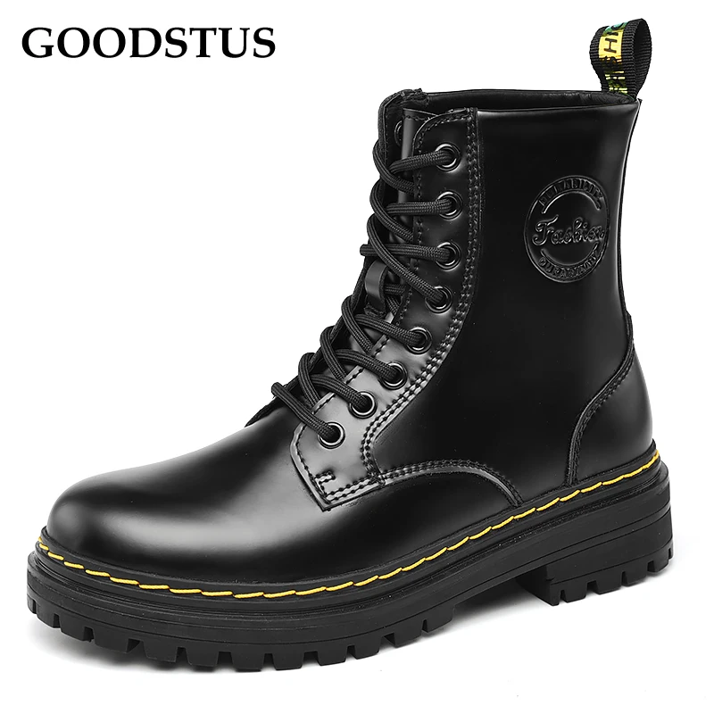 

GOODSTUS Men Pu Martin Boots Couple Style Breathable High Top Thick Sole Comfortable Height Increase Good Qualiyty Female Shoes