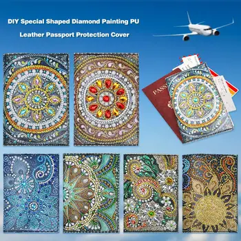 

DIY Special Shaped Diamond Painting PU Leather Passport Protective Cover Passport Storage Bag Diamond Embroidery Christmas Gift