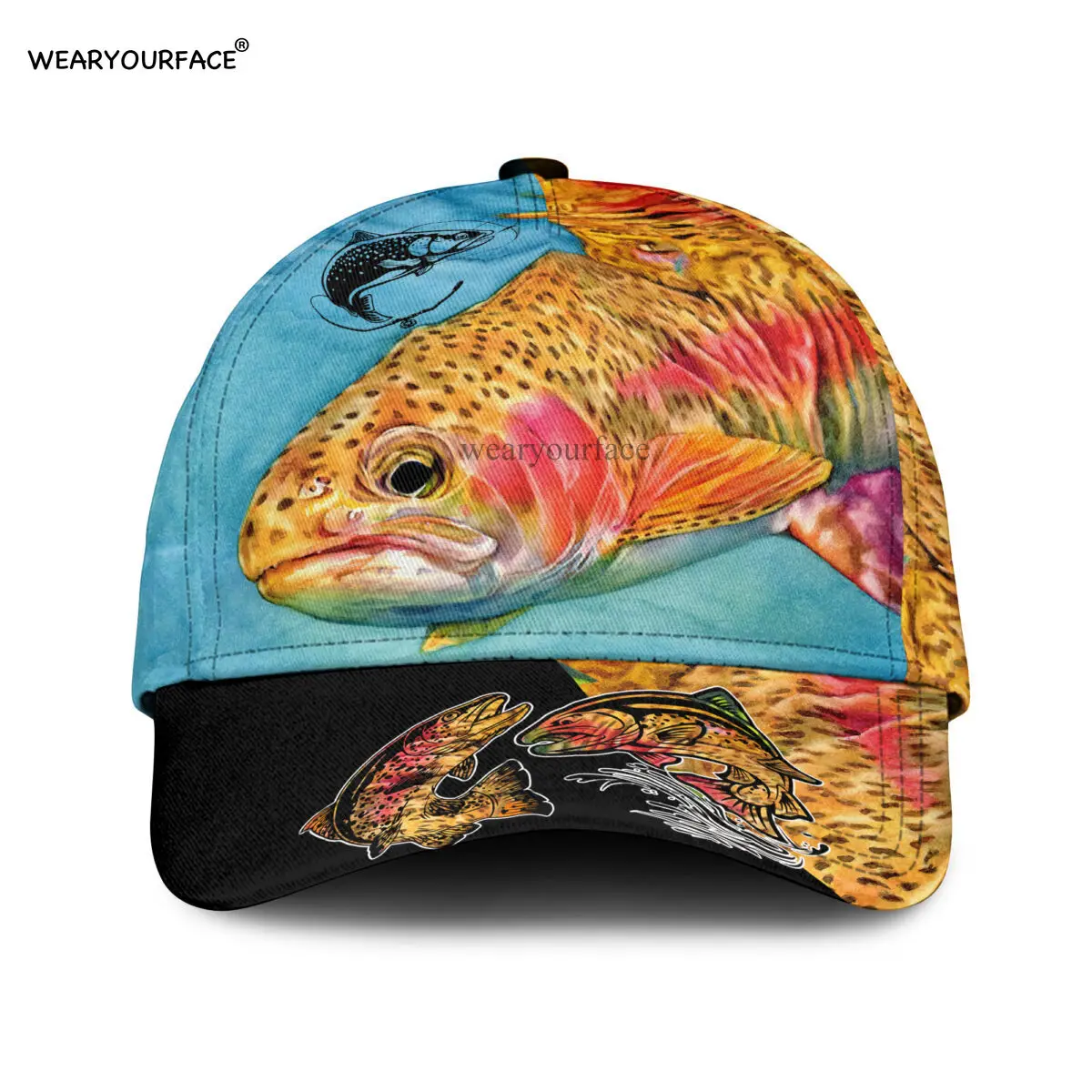 

Love Trout Fly Fishing Printed Snapback Hat Men Women Adult Hip Hop Headwear Outdoor Casual Funny Sun Visor Baseball Cap