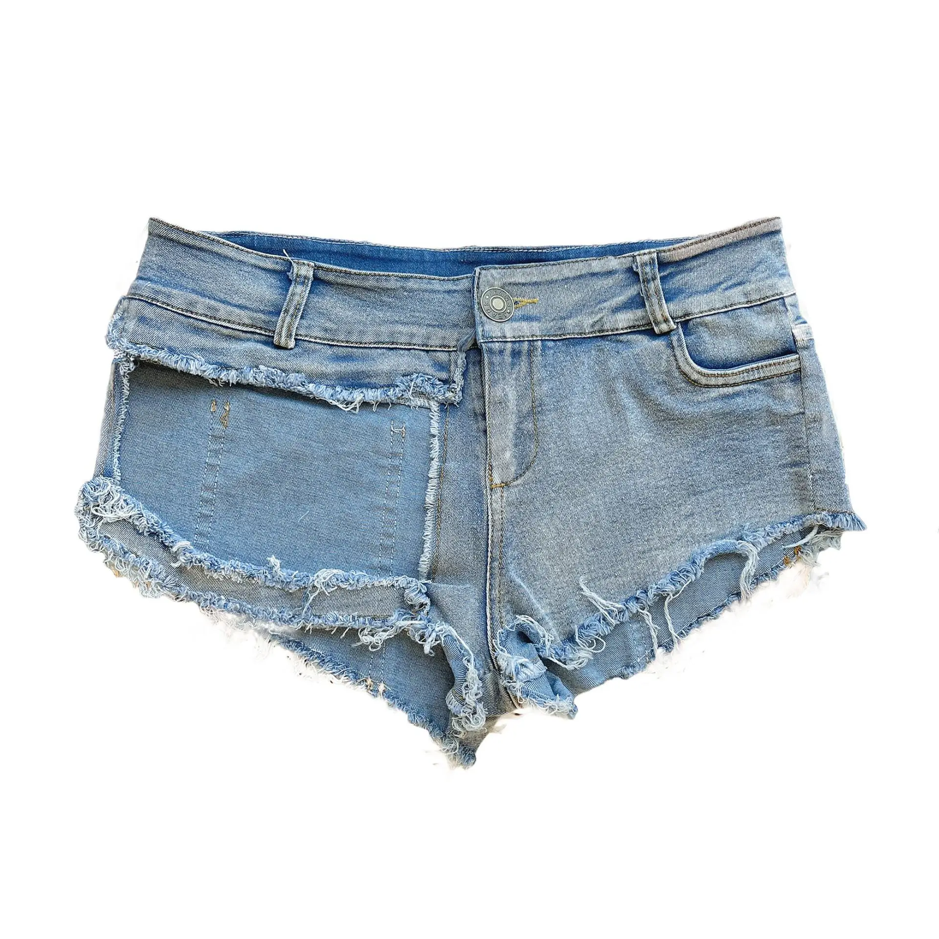 Low Waist Womens Short Jean Shorts 2024 Summer Fashion Denim Cotton Hole Splicing Ladies Skinny Sexy Nightclub Super Short Jeans