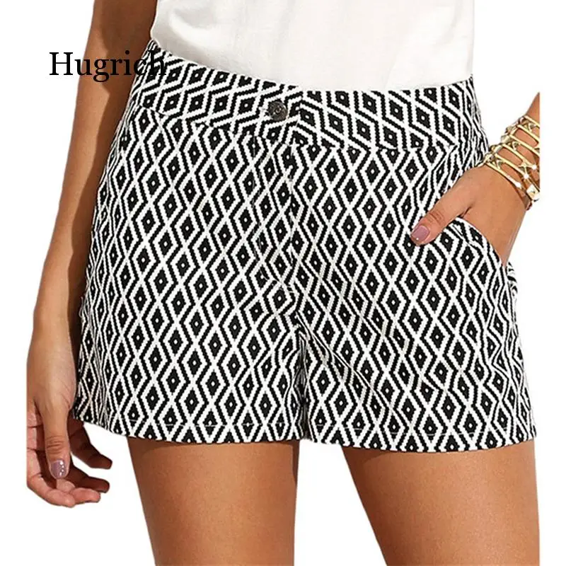 New Fashion Plaid Shorts Woman Shorts Summer Black and White Mid Waist Casual Pocket Straight Shorts Hot Sale