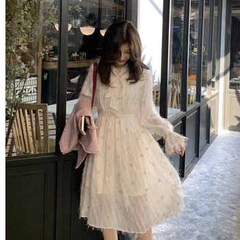

MISHOW 2020 Spring New Women's Chiffon Dresses Princess Elegant High Waist Fashion Fringes A-Line Dress MX20A1350