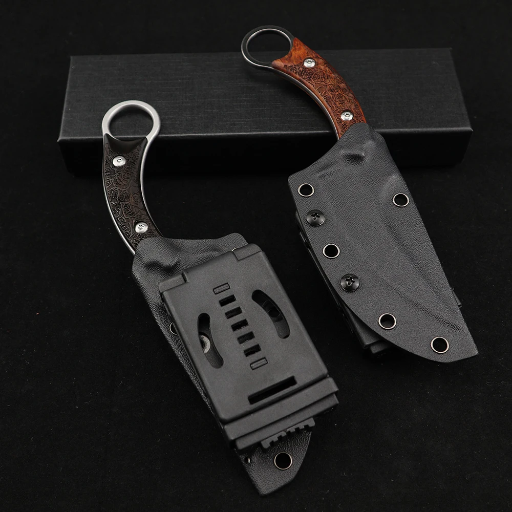 Custom EDC Karambit Fixed Utility Blade SS Knife Sheath Belt Clip USA Made