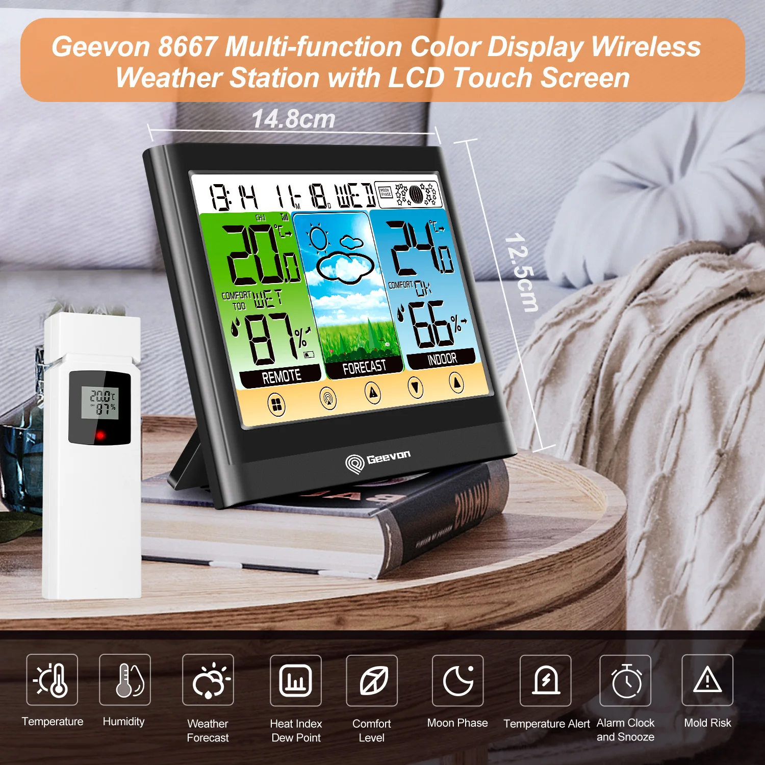 Geevon Weather Station Wireless Indoor Outdoor Thermometer, Large