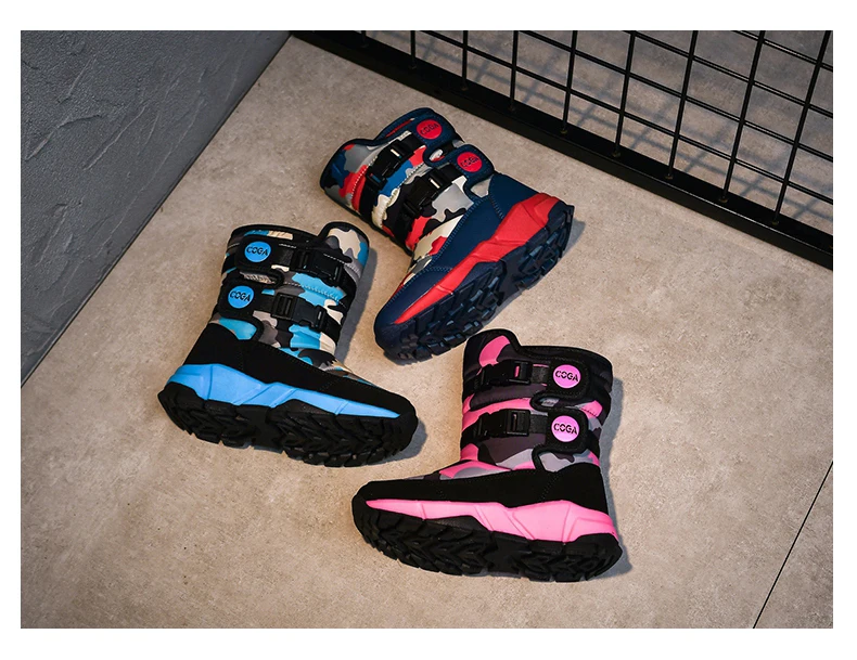 winter camouflage Mid-Calf Super warm girls shoes kids boots snow with fur plush children boys booties Casual waterproof