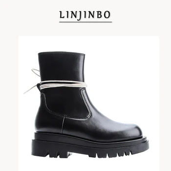 

2020 Winter Chunky Platform Chelsea Boots Women Cross Straps Ankle Boots For Women Fashion New Street Winter Boots Female Shoes